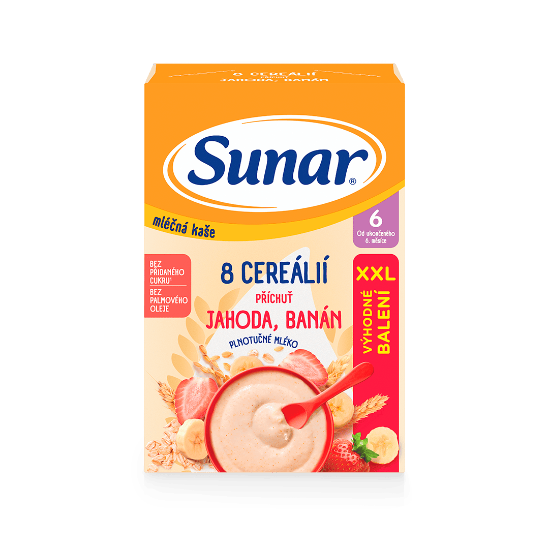 Mliečna kaša s 8 cereáliami jahoda, banán XXL