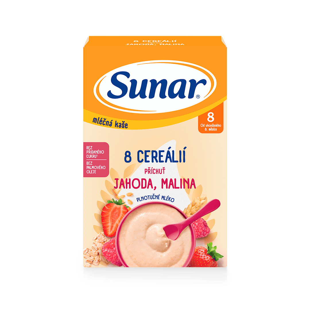 Mliečna kaša s 8 cereáliami jahoda, malina