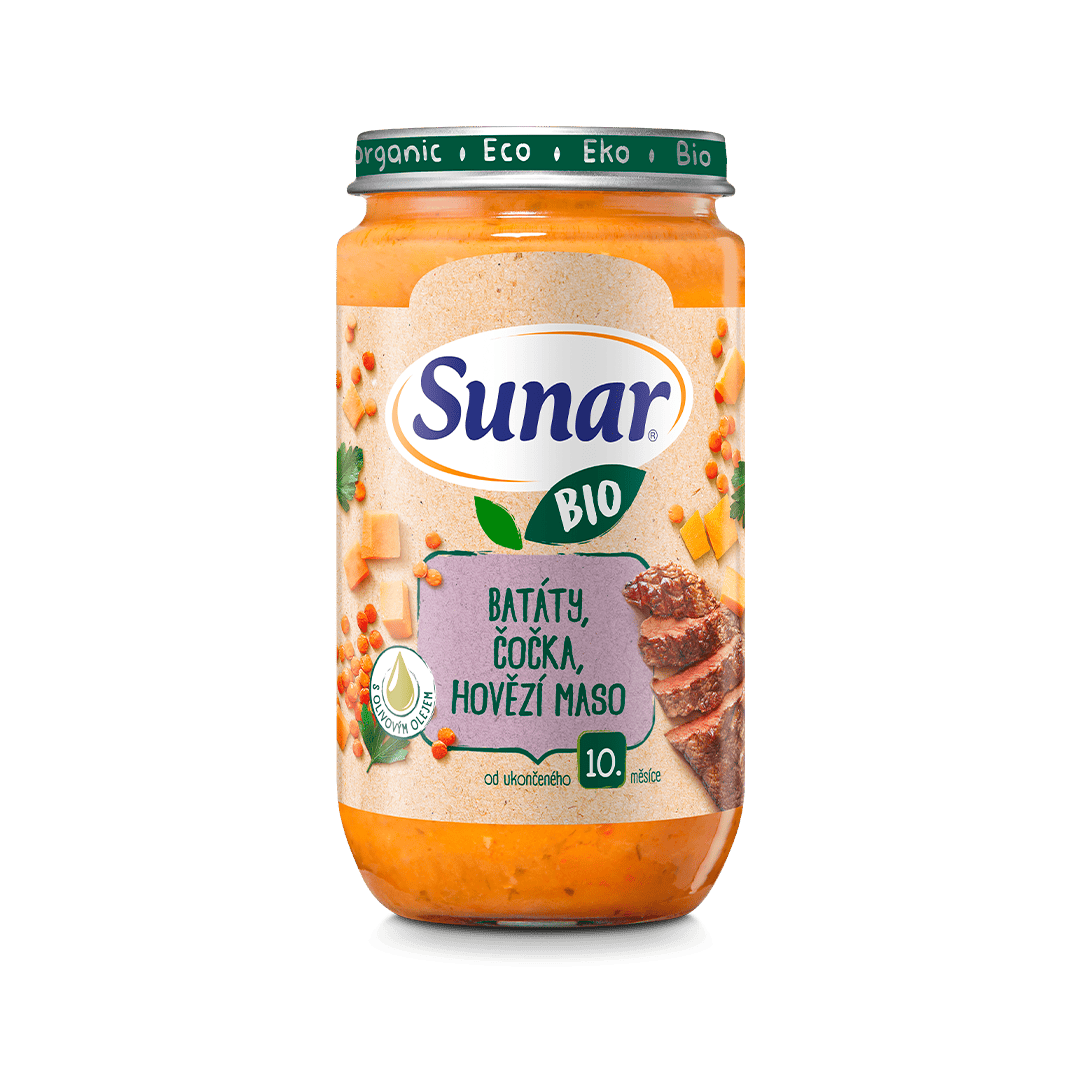 BIO batáty, červená šošovica, hovädzie mäso