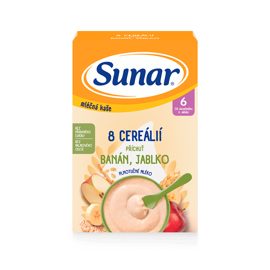 Mliečna kaša s 8 cereáliami banán, jablko