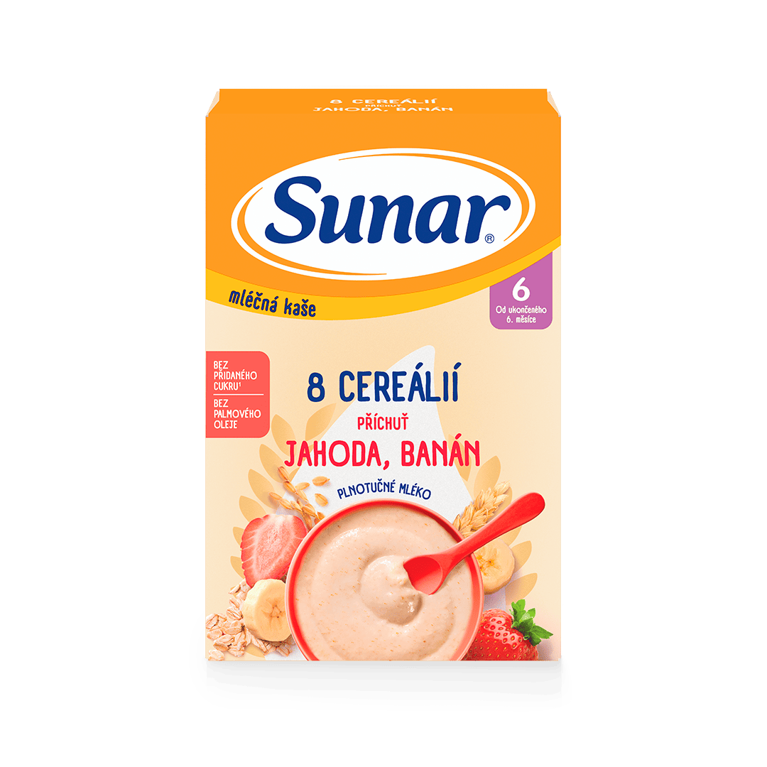 Mliečna kaša s 8 cereáliami jahoda, banán