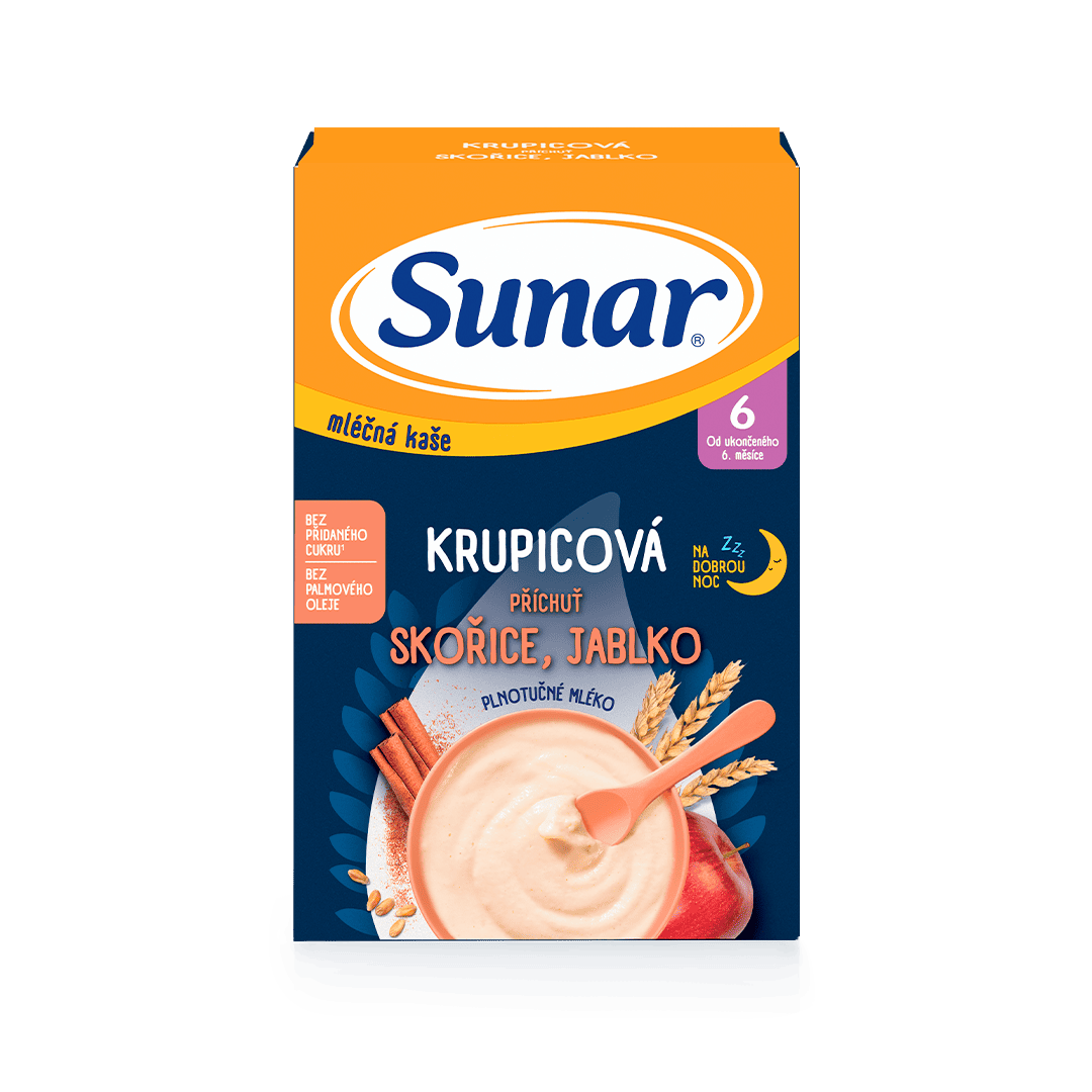 Mléčná krupicová kaše na dobrou noc skořice, jablko