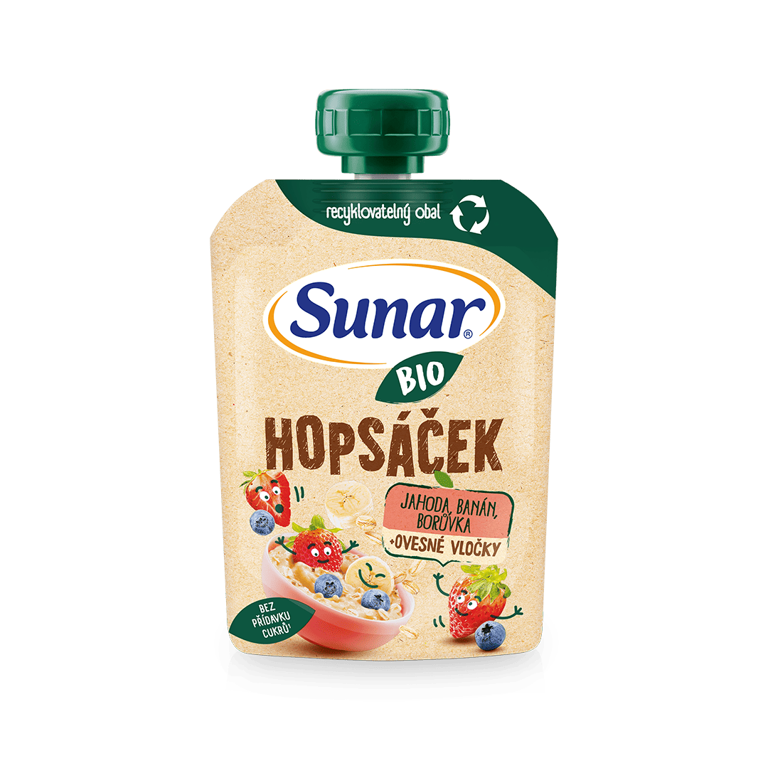 Hopsáček jahoda, banán, čučoriedka a ovsené vločky